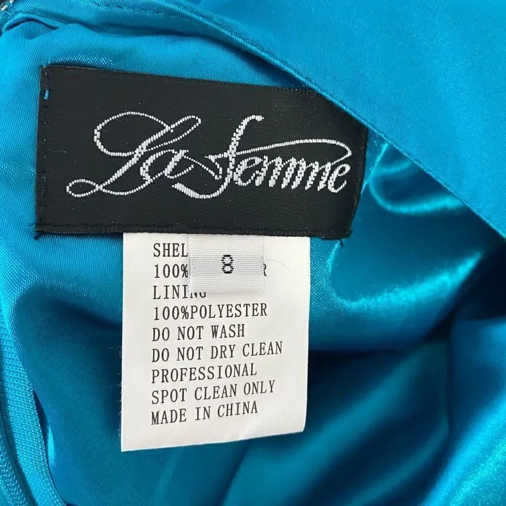 La Femme Dark Turquoise Prom Maxi Dress